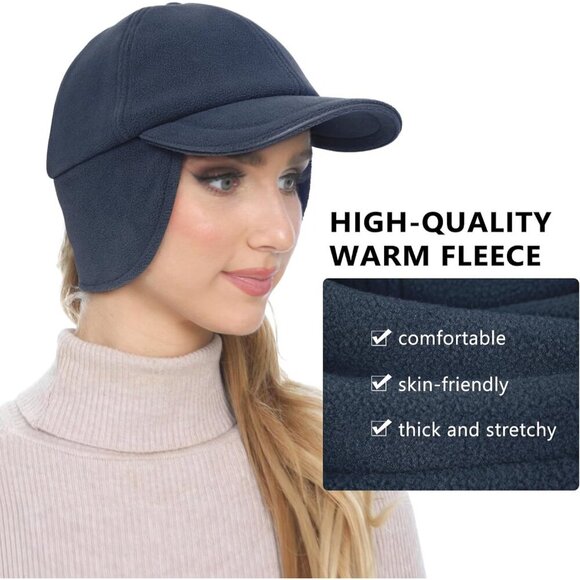 〽️Women’s Navy  Fleece Winter Hat Reflective Ponytail Ear Flap main image 5